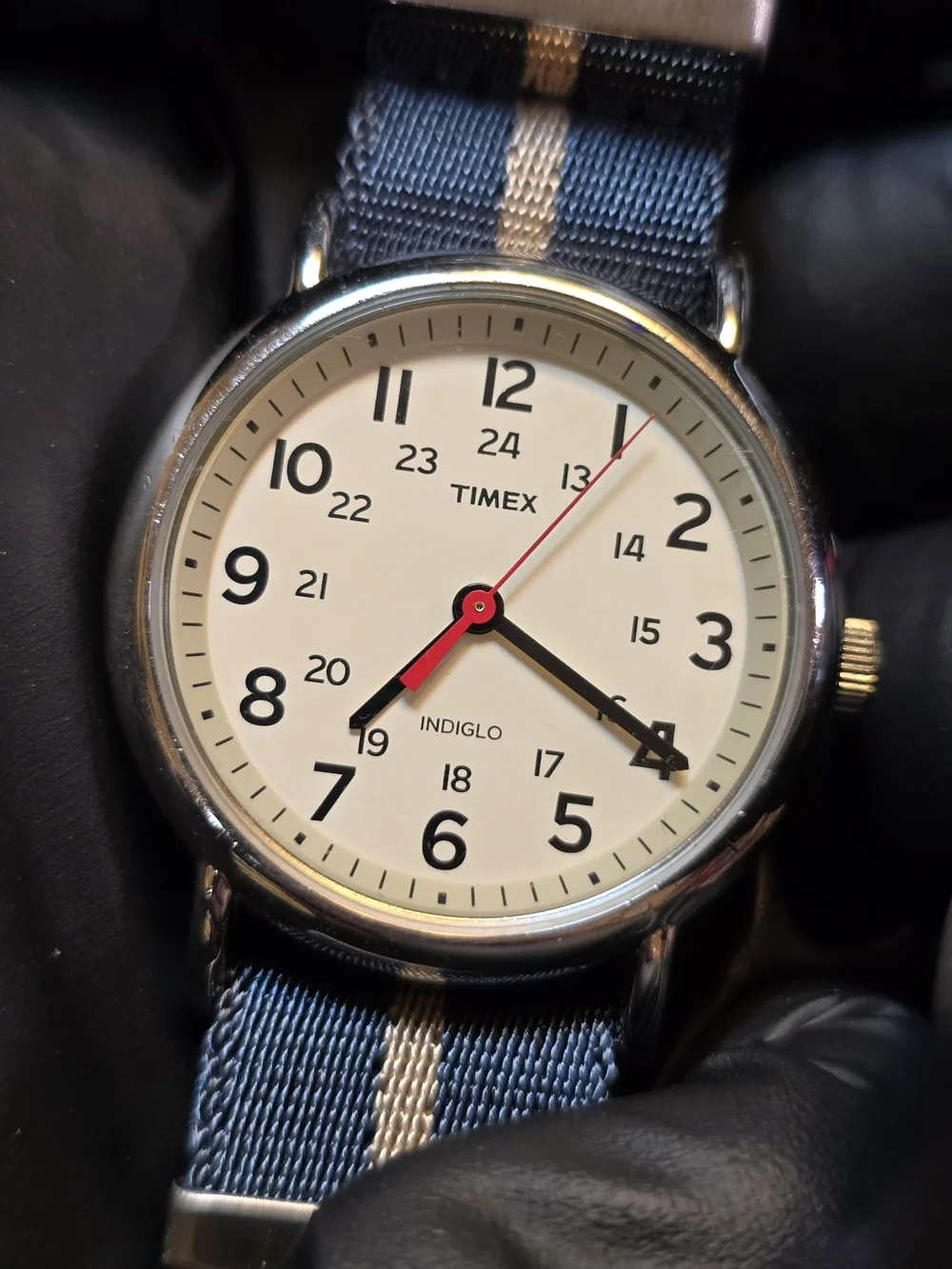 Timex Men’s Navy and Beige Strap White Dial Field Watch